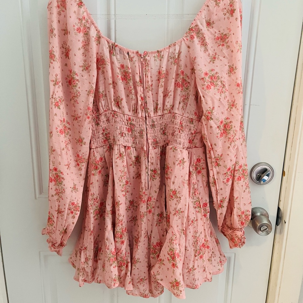 trixxi pretty pink floral print long sleeve romper size large - Picture 8 of 8